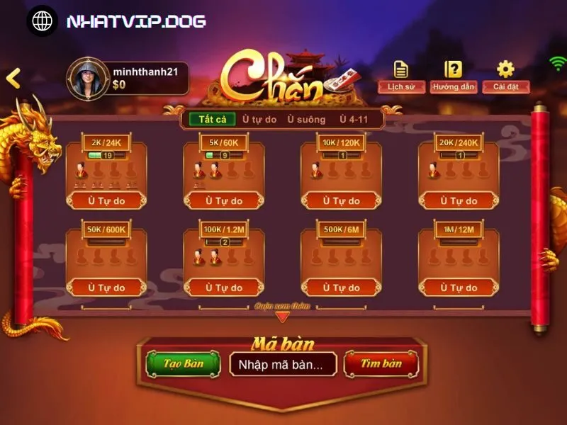 Chọn bàn đánh chắn cùng Nhatvip