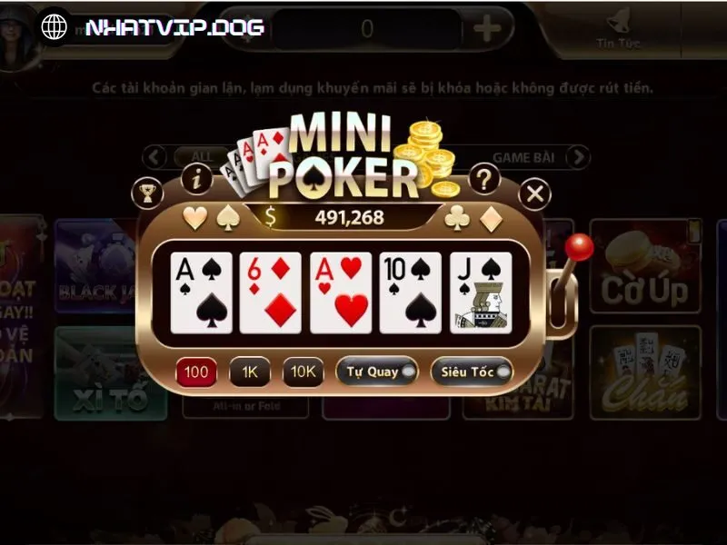 Màn hình và các nút quay mini Poker