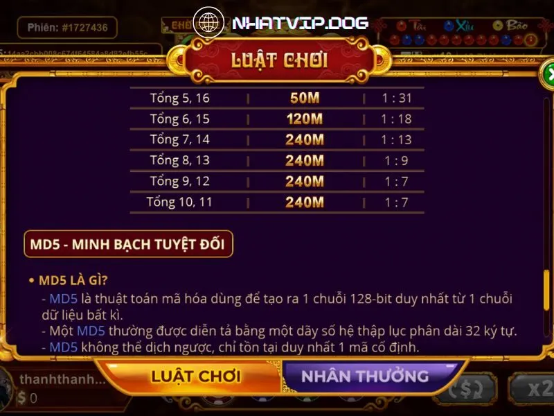 Sicbo Tài Phú sử dụng công nghệ MD5 tạo kết quả