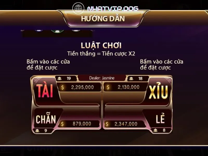 Tỷ lệ thưởng các cửa cược tài xỉu là gấp 2