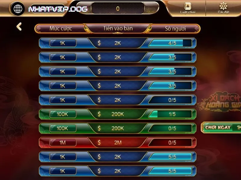 Xì dách Hoàng gia chuẩn phong cách đánh bài cao cấp