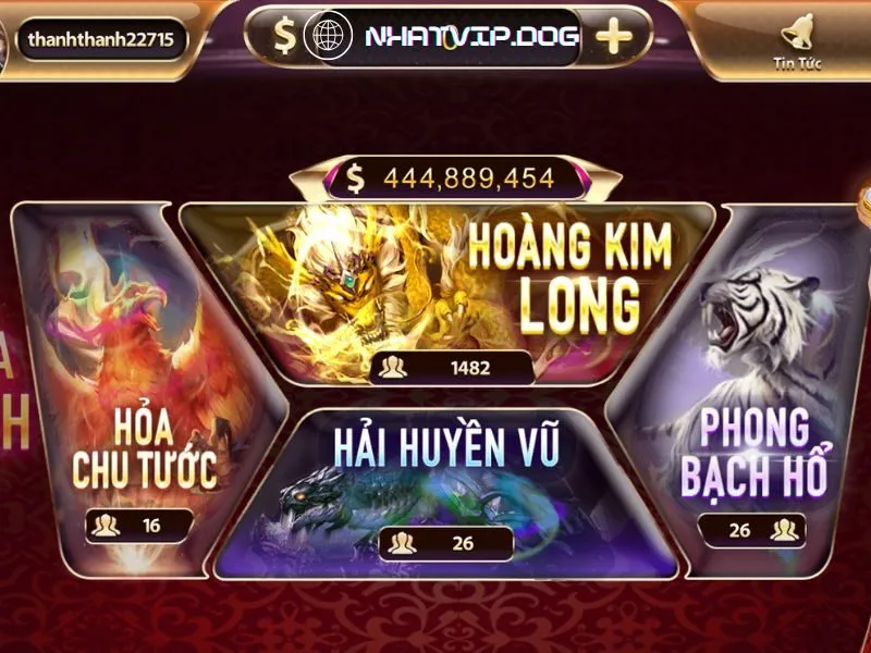 Chọn sảnh Tứ linh muốn tham gia chơi